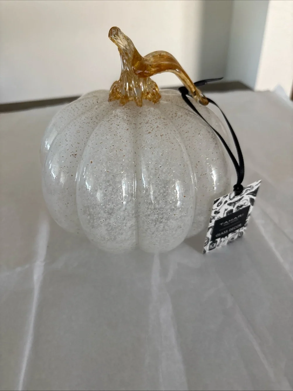 Handblown Glass White with Gold colored Pumpkin